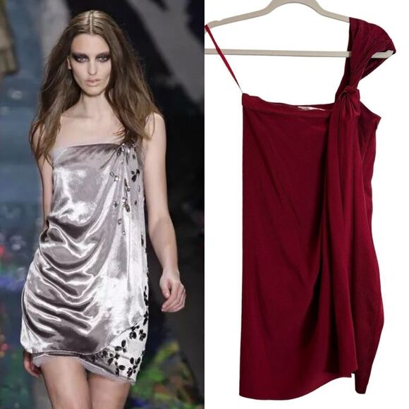 Diane Von Furstenberg Valetta Red Silk Blend Mini Dress One Shoulder Size 2 - Picture 1 of 16